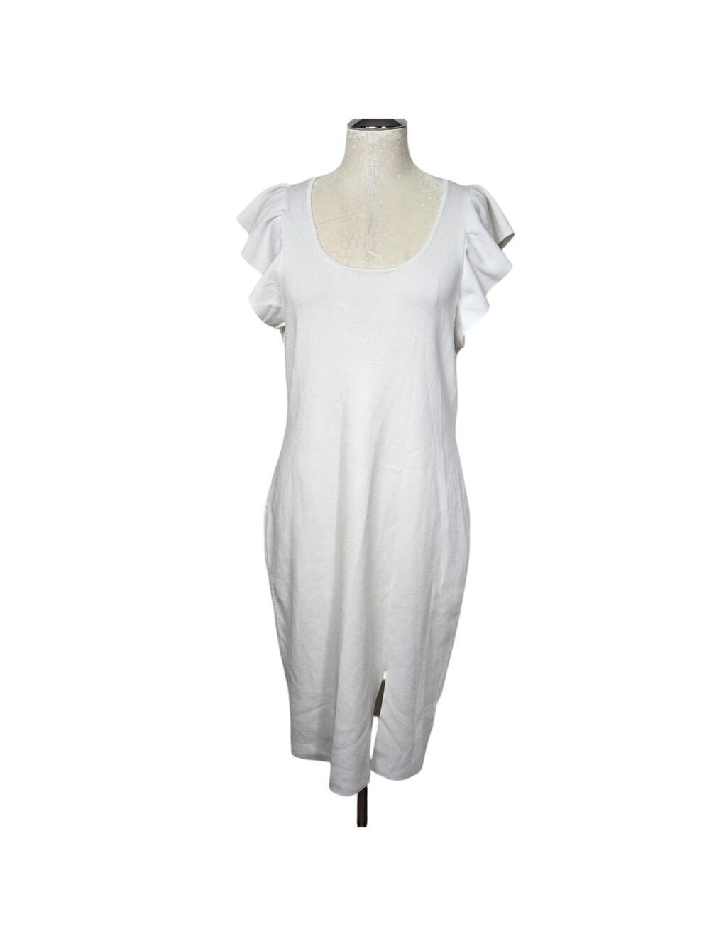 Express White Scoop Neck Ruffle Sleeves Front Slit Dress M